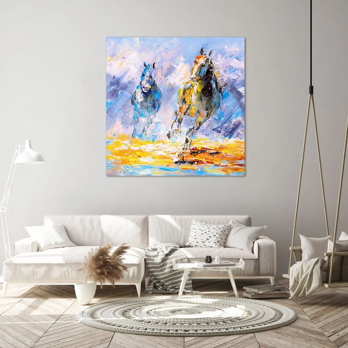 Canvastavla - Bild på duk - Galopp genom skenet - 60x60 cm