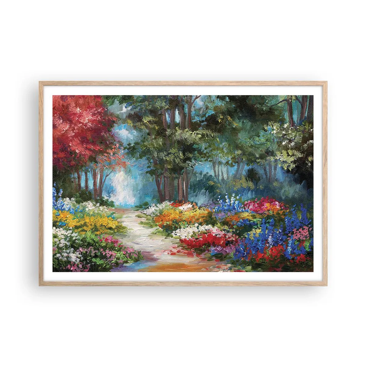 Affisch i ram av ljusek - Skogsträdgård, blomskog - 100x70 cm