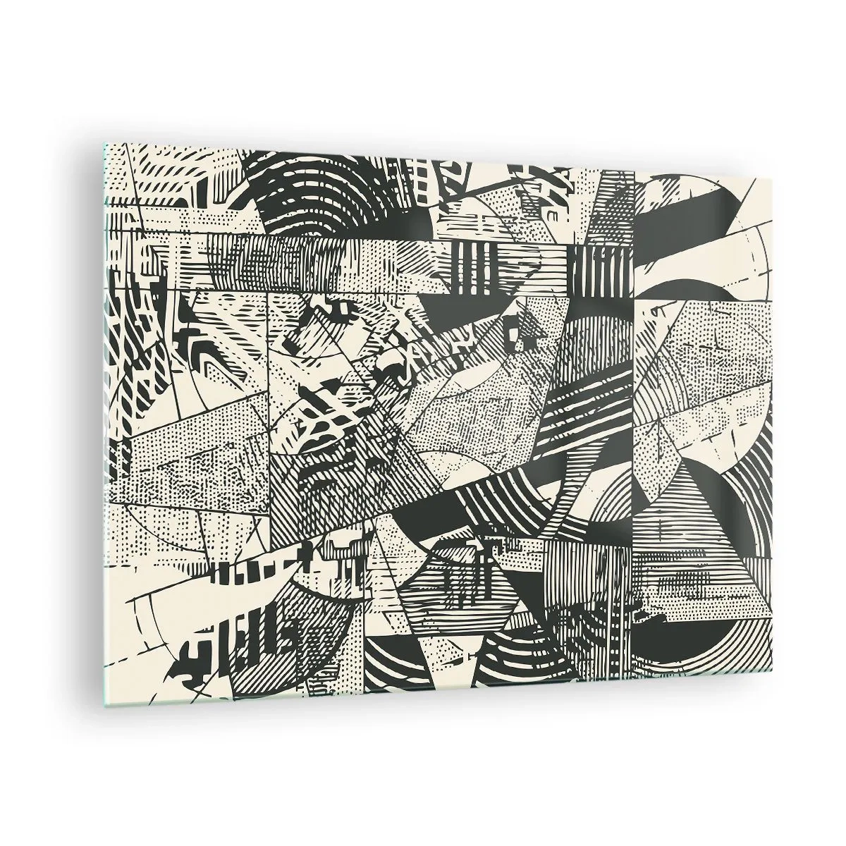 Glastavla - Bild på glas - Svartvit abstraktion med dynamiska geometriska mönster - 70x50cm - Nutidens dynamik - Modern väggdekoration för vardagsrum och sovrum ARTTOR