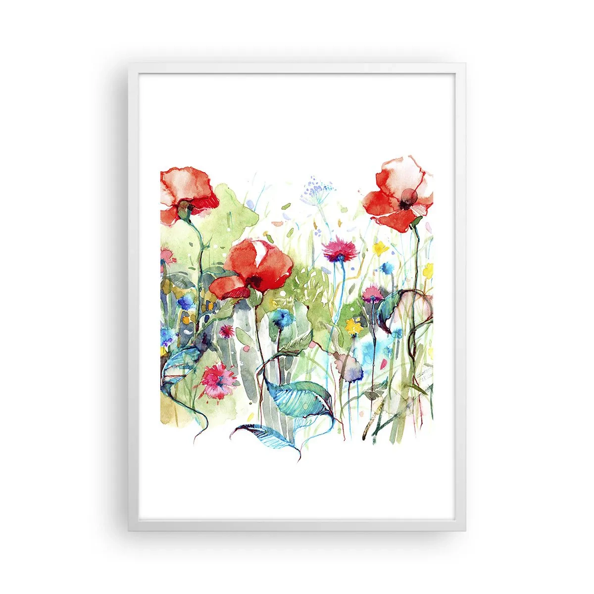 Affisch i vit ram - Majblommande äng - 50x70 cm