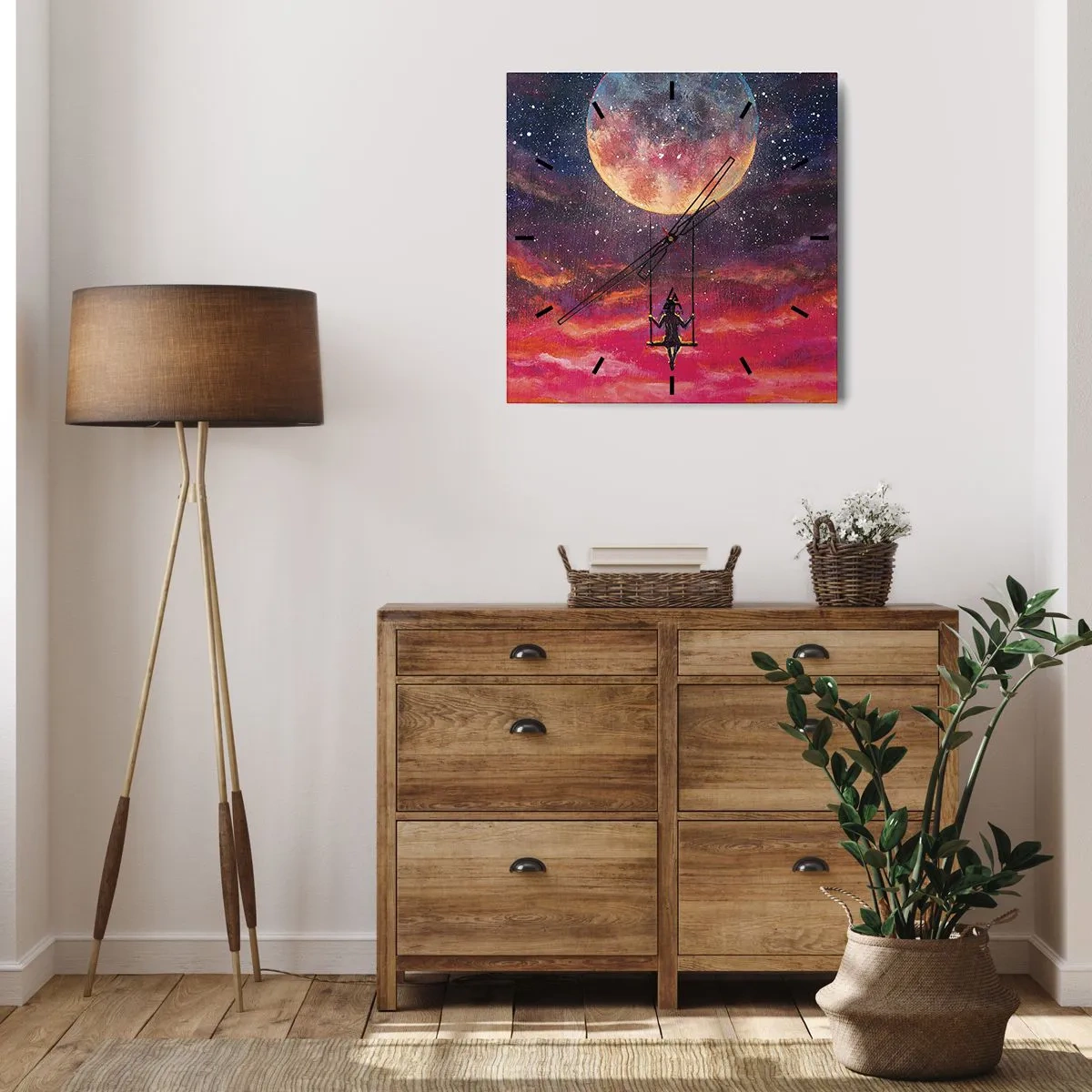 Väggklocka - Klocka på glas - Sväva i molnen - 40x40 cm