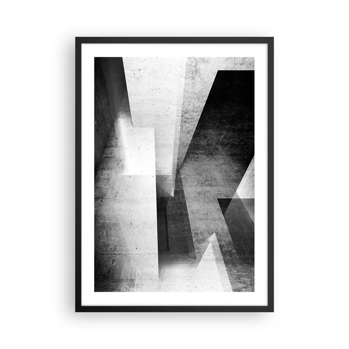 Affisch i svart ram - Geometrisk abstraktion i svartvitt - 50x70cm - Rummets struktur - Modern väggdekoration för vardagsrum och sovrum ARTTOR