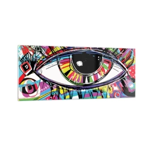 Glastavla - Bild på glas - Färgglatt öga - färgglad själ - 100x40 cm