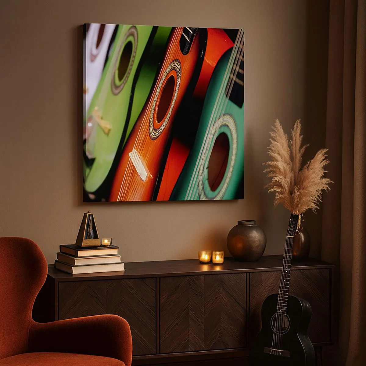 Canvastavla - Bild på duk - Gitarren har flera färger - 30x30 cm