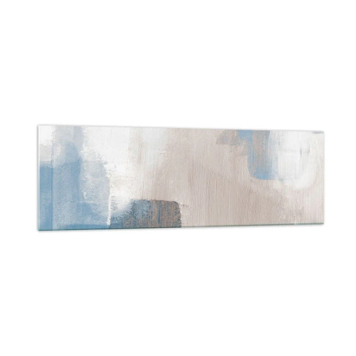 Glastavla - Bild på glas - Rosa abstraktion bakom en blå slöja - 160x50 cm