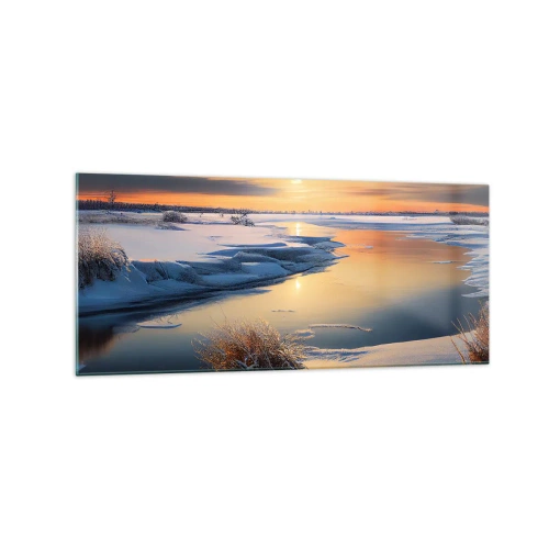 Glastavla - Bild på glas - Vintersolnedgång - 120x50 cm