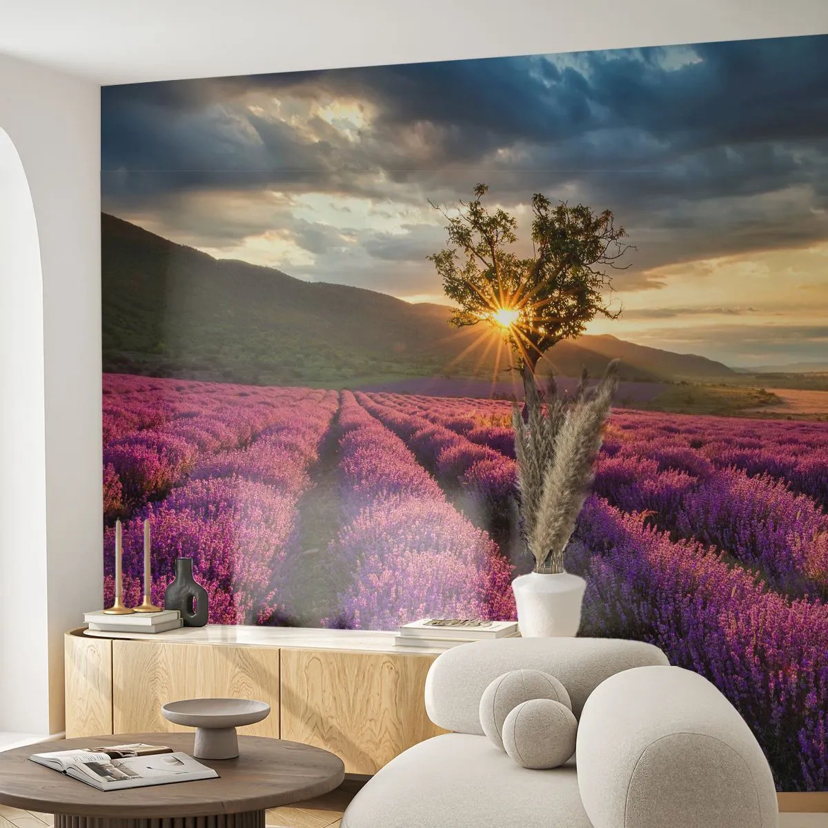 Självhäftande Fototapet Deluxe Sticker - Arom i lila färg - Landskap, Lavendel, Provence - 250x175 cm