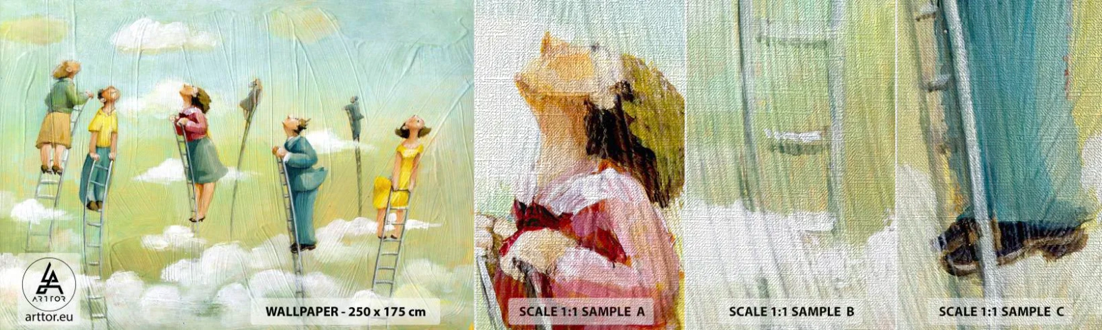 Provbit av fototapet Premium Canvas - Efter din dröm - Abstraktion, Moln, människor - 100x30 cm