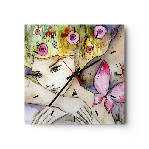 Väggklocka - Klocka på glas - fjärilprincessa - 30x30 cm