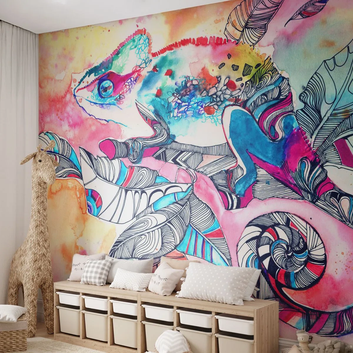 Självhäftande Fototapet Deluxe Sticker - Färgglad som vår värld - Kameleont, Abstraktion, Natur - 250x175 cm