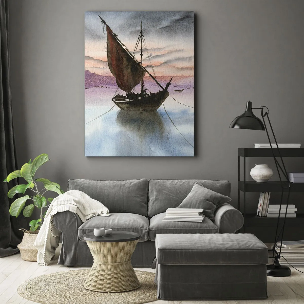 Canvastavla - Bild på duk - Kväll i hamnen - 50x70 cm