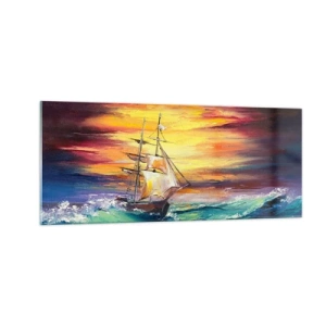 Glastavla - Bild på glas - Modigt mot vågorna - 100x40 cm