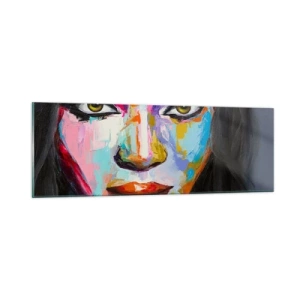 Glastavla - Bild på glas - Kan inte ta ögonen från henne - 90x30 cm