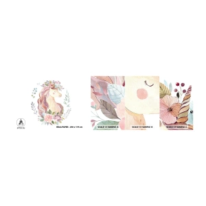 Provbit av självhäftande fototapet Deluxe Sticker - En inbjudan till sagornas värld - Enhörning, Girly, För barn - 100x30 cm