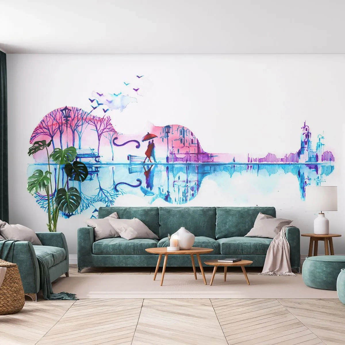 Självhäftande Fototapet Deluxe Sticker - Regnmusik - Abstraktion, Fiol, Arkitektur - 250x175 cm