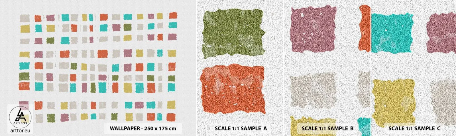 Provbit av självhäftande fototapet Deluxe Sticker - Ett okänt spel - Pastell, Rutor, Minimalism - 100x30 cm