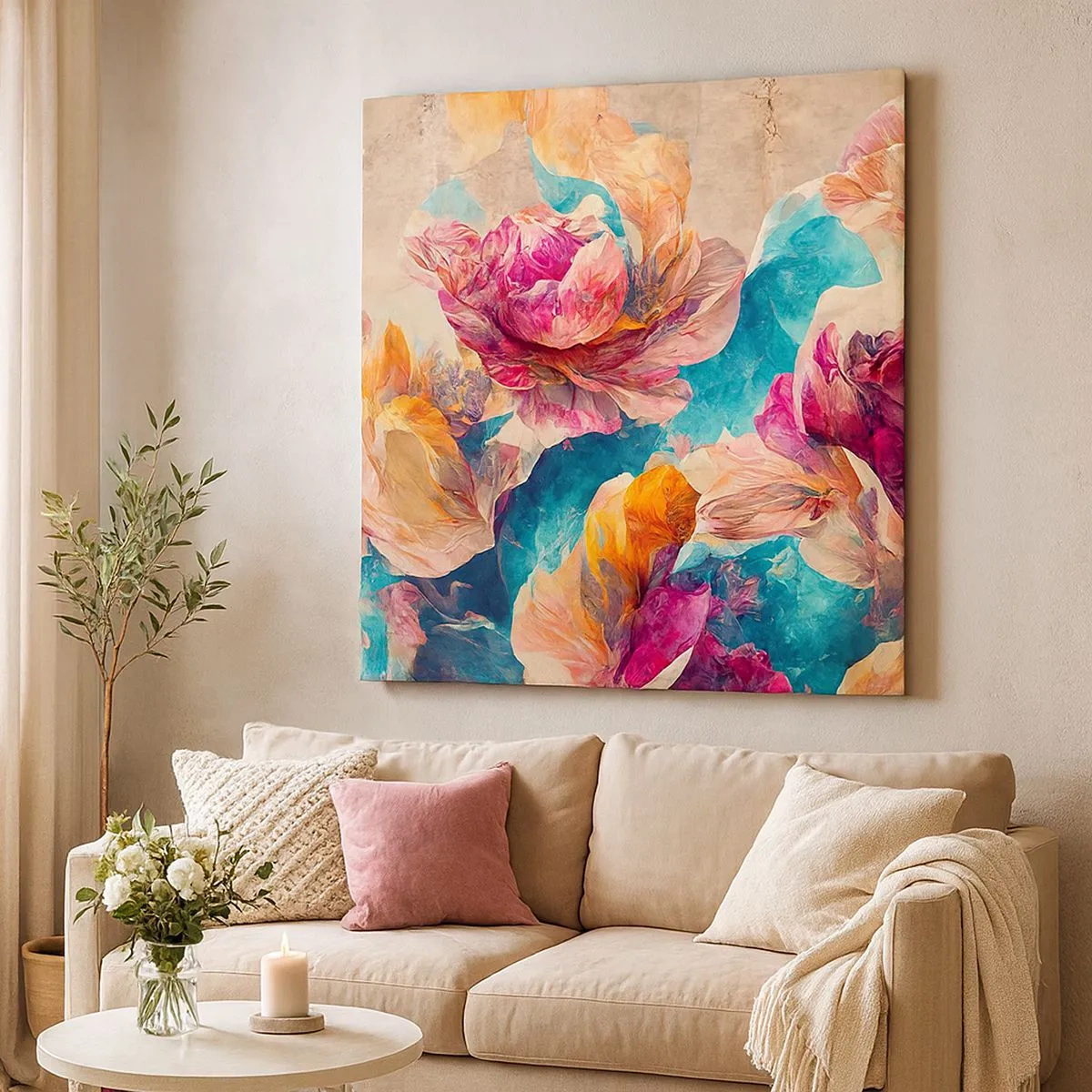 Canvastavla - Bild på duk - Den färgsprakande prakten hos en bukett - 30x30 cm