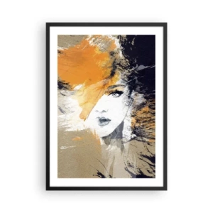 Affisch i svart ram - Porträtt av en kvinna i konstnärlig stil med orange accenter - 50x70cm - Och så blir det ljus - Modern väggdekoration för vardagsrum och sovrum ARTTOR