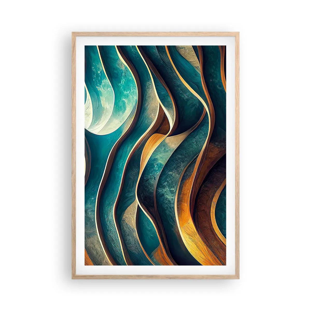 Affisch i ram av ljusek - Meandrar av blått - 61x91 cm