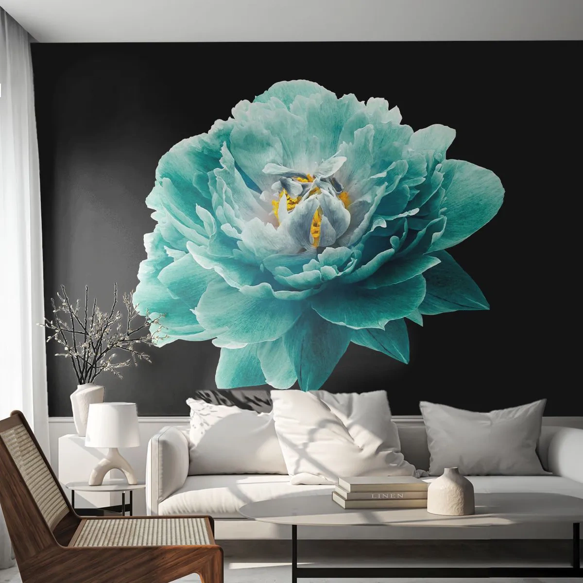 Fototapet Standard Eco - Blå och gyllene kronblad - Blomma, Blomning, Pion - 350x256 cm
