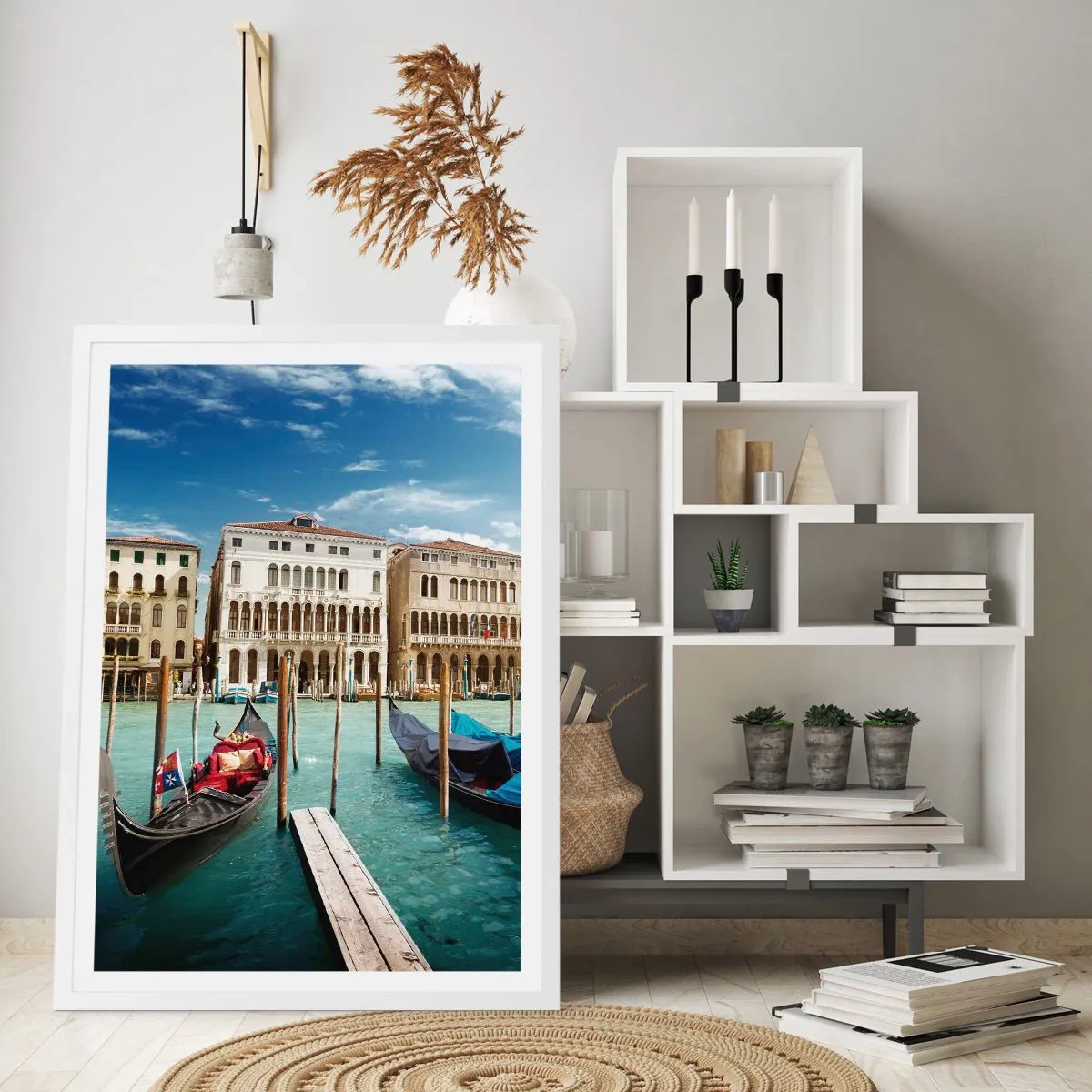 Affisch i vit ram - Palats i blått - 70x100 cm