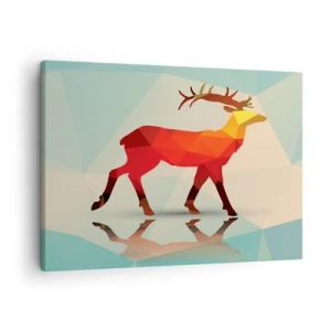 Canvastavla - Bild på duk - Geometrisk silhuett av en hjort i nyanser av rött och orange - 70x50cm - Geometrisk hjort - Modern väggdekoration för vardagsrum och sovrum ARTTOR