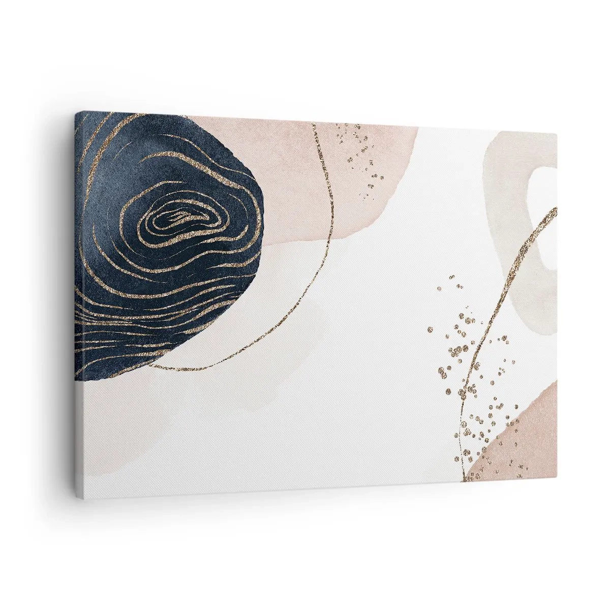 Canvastavla - Bild på duk - Abstrakta former i nyanser av beige och marinblått med gulddetaljer - 70x50cm - Allt flyter - Modern väggdekoration för vardagsrum och sovrum ARTTOR
