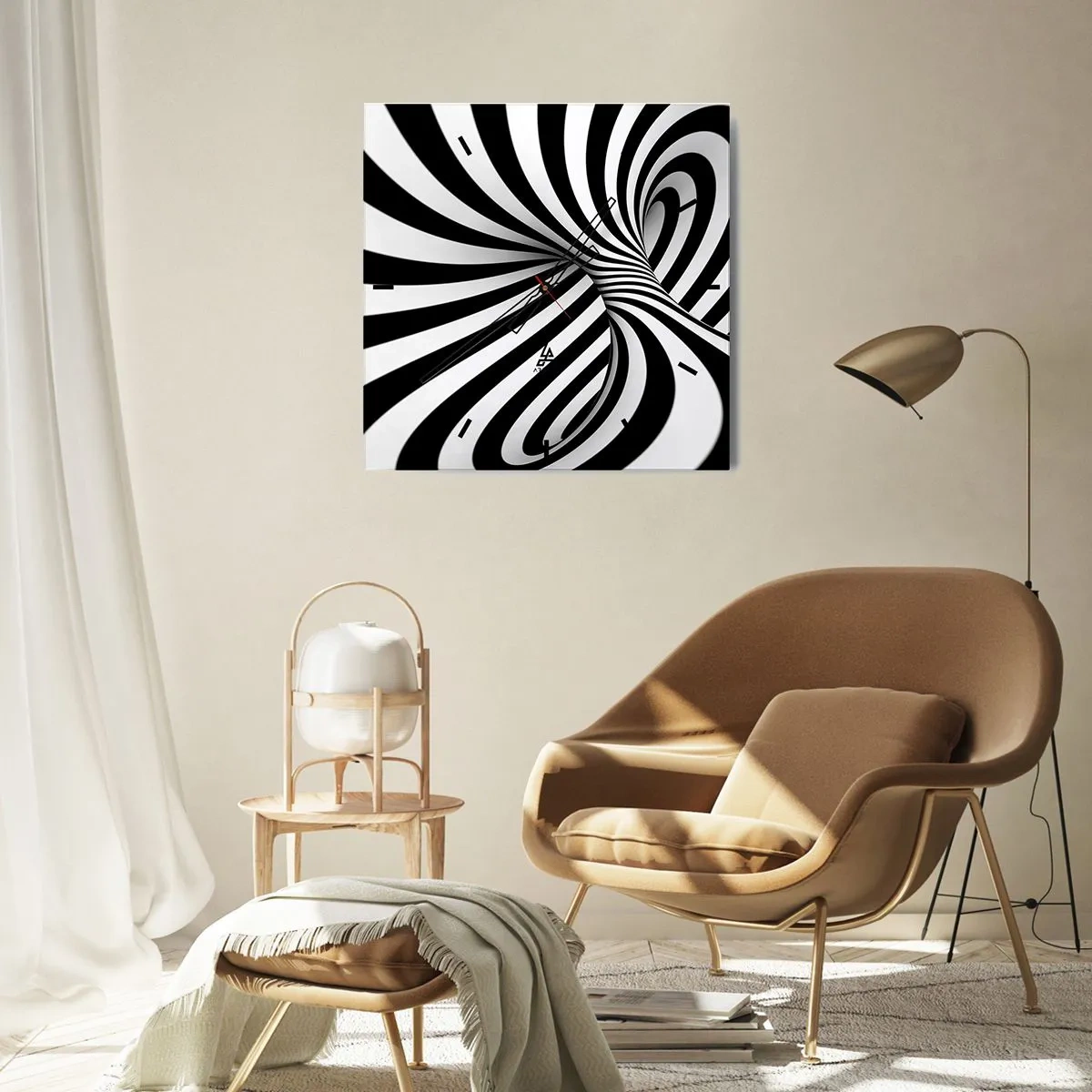 Väggklocka - Klocka på glas - Komposition: dansande rum - 40x40 cm