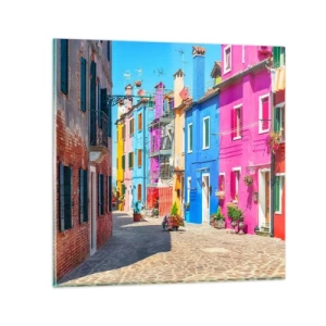 Glastavla - Bild på glas - Papegojalik stad - 70x70 cm