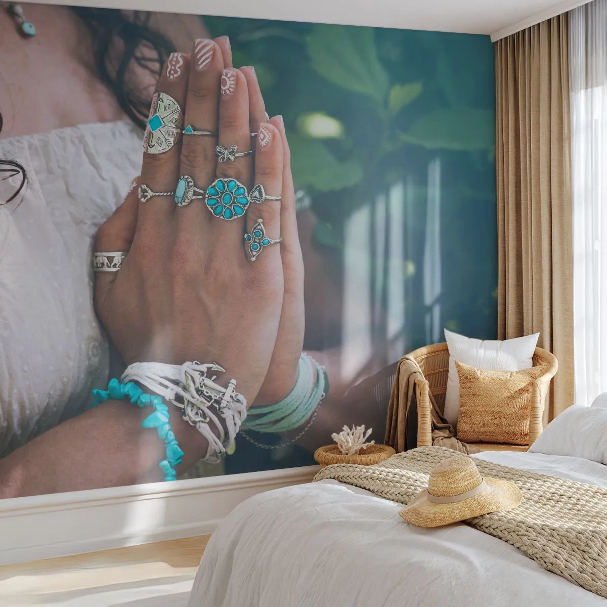 Fototapet Premium Sand - Välkommen till existensens centrum - Kvinna, Smycken, Boho - 100x70 cm