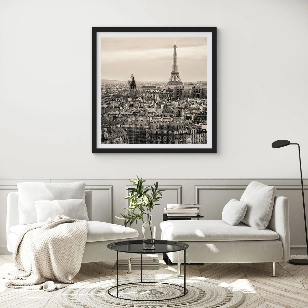 Affisch i svart ram - Över Paris tak - 60x60 cm