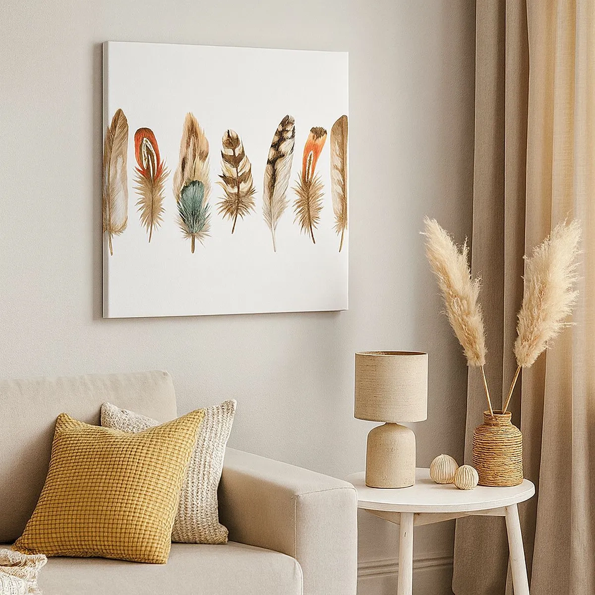 Canvastavla - Bild på duk - Fjädervariation - 30x30 cm