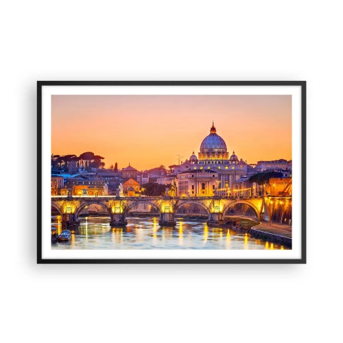 Affisch i svart ram - Solnedgången över Den eviga staden - 91x61 cm