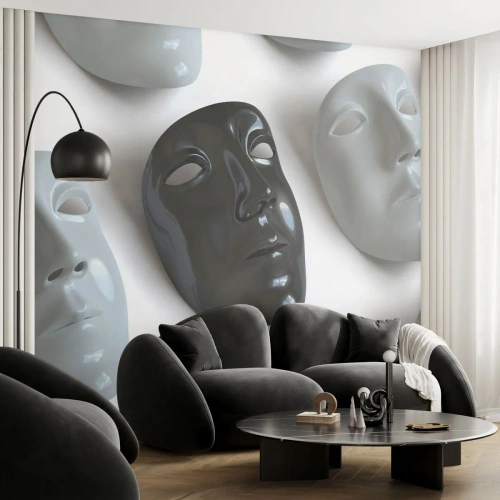 Fototapet Standard Eco - Hur kan man urskilja sig? - Bit, Venetiansk mask, Svartvitt - 200x140 cm