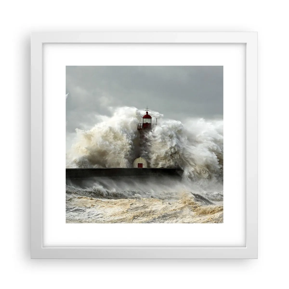 Affisch i vit ram - Havets ilska - 30x30 cm