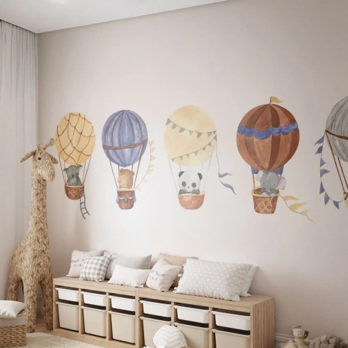 Självhäftande Fototapet Deluxe Sticker - Vänner på en resa - Ballonger, Djur, Barns - 500x350 cm
