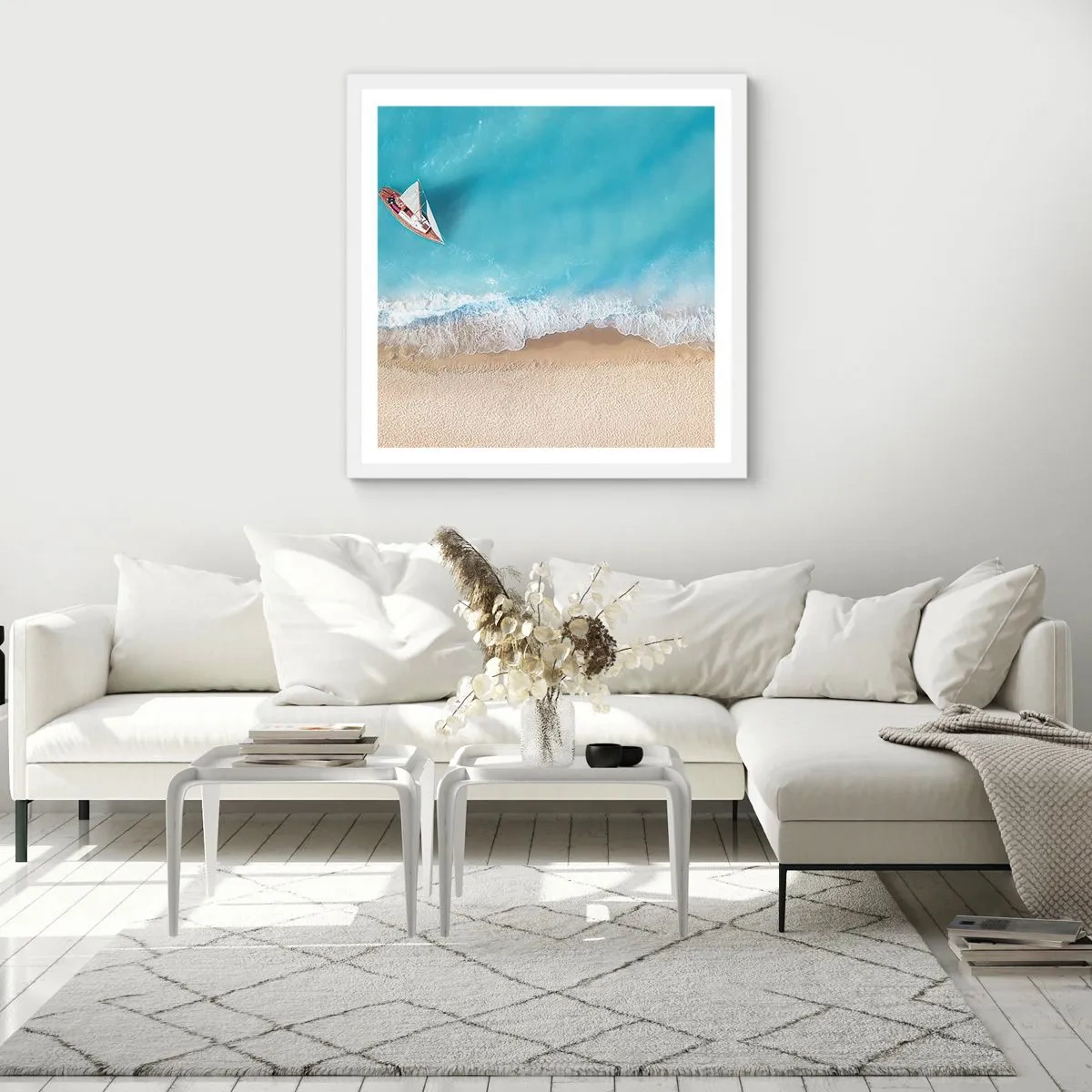 Affisch i vit ram - På gränsen mellan blå och guld - 40x40 cm