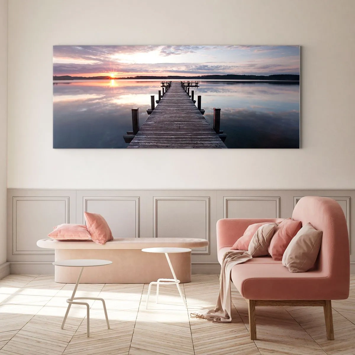Glastavla - Bild på glas - Den tysta gränsen mellan dag och natt - 90x30 cm