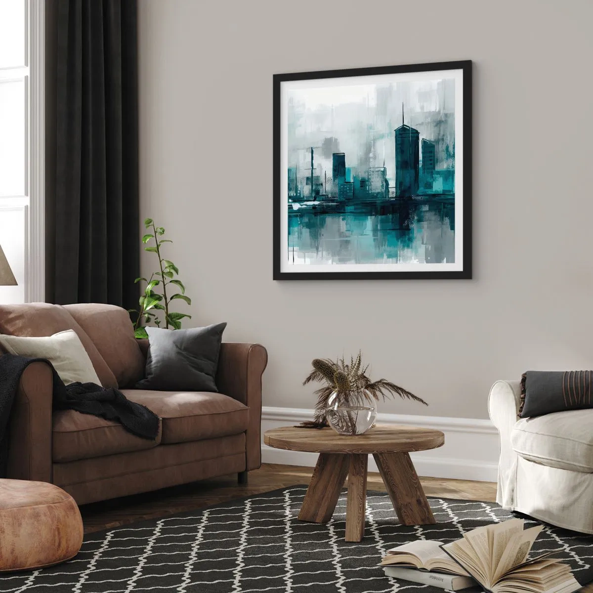 Affisch i svart ram - Regnfärgad stad - 60x60 cm