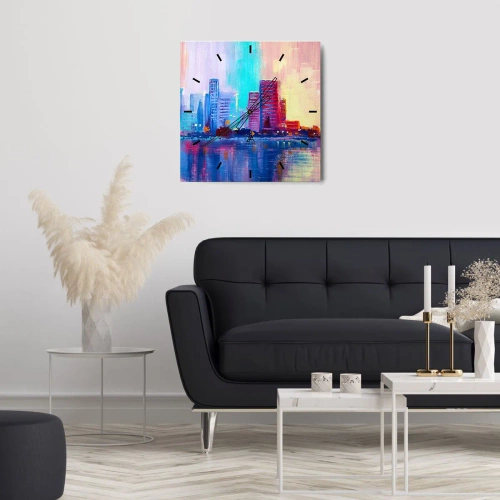 Väggklocka - Klocka på glas - Doppade i färger - 30x30 cm