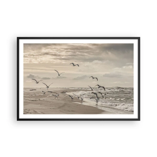 Affisch i svart ram - Havets brus, fågelsång - 91x61 cm