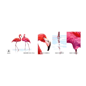 Fototapet Prov Standard Eco - Rosa rendez-vous - Flamingos, Fåglar, Bit - 100x30 cm