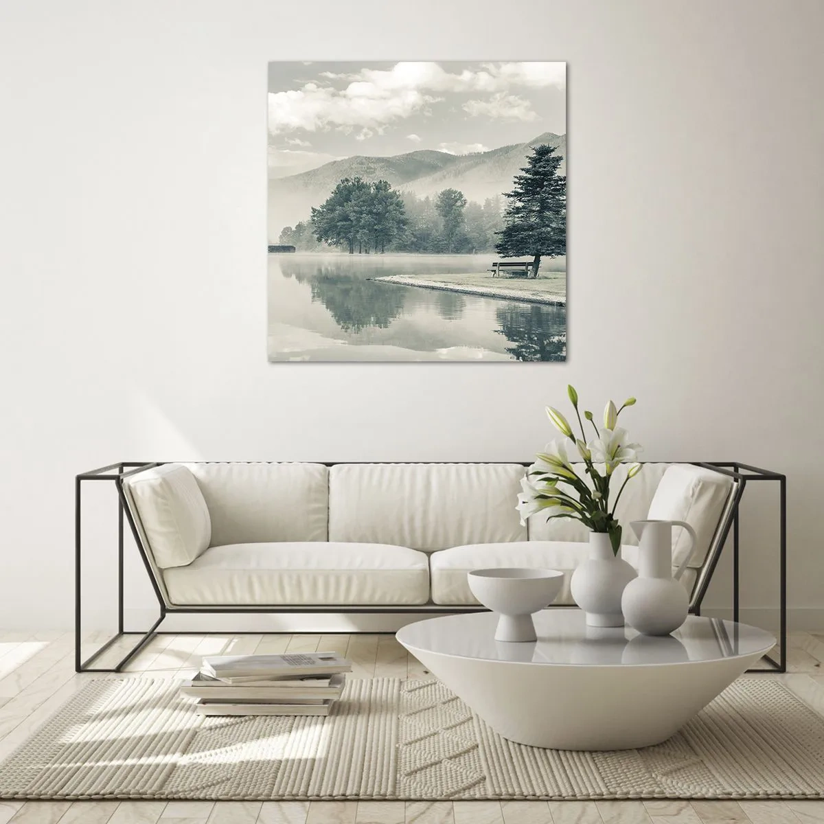 Glastavla - Bild på glas - Sjön sover fortfarande - 60x60 cm