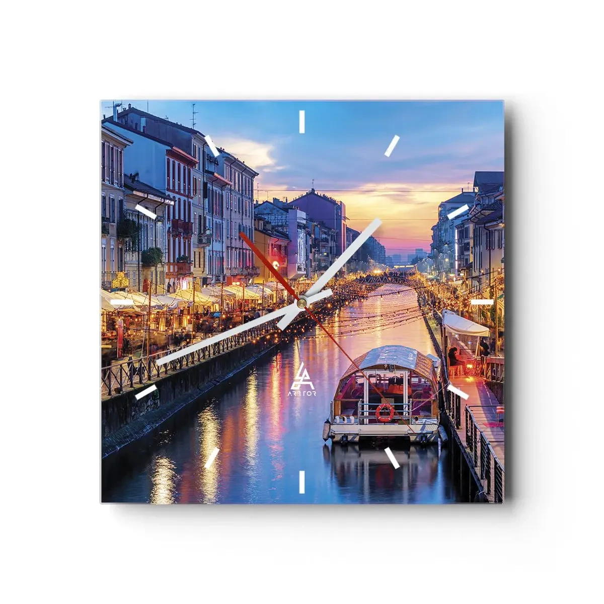 Väggklocka - Klocka på glas - Ljusets och nöjets kväll - 30x30 cm
