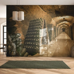Fototapet Premium Sand - Smakens uppståndelse - Gastronomi, En flaska vin, Vinkällare - 400x280 cm