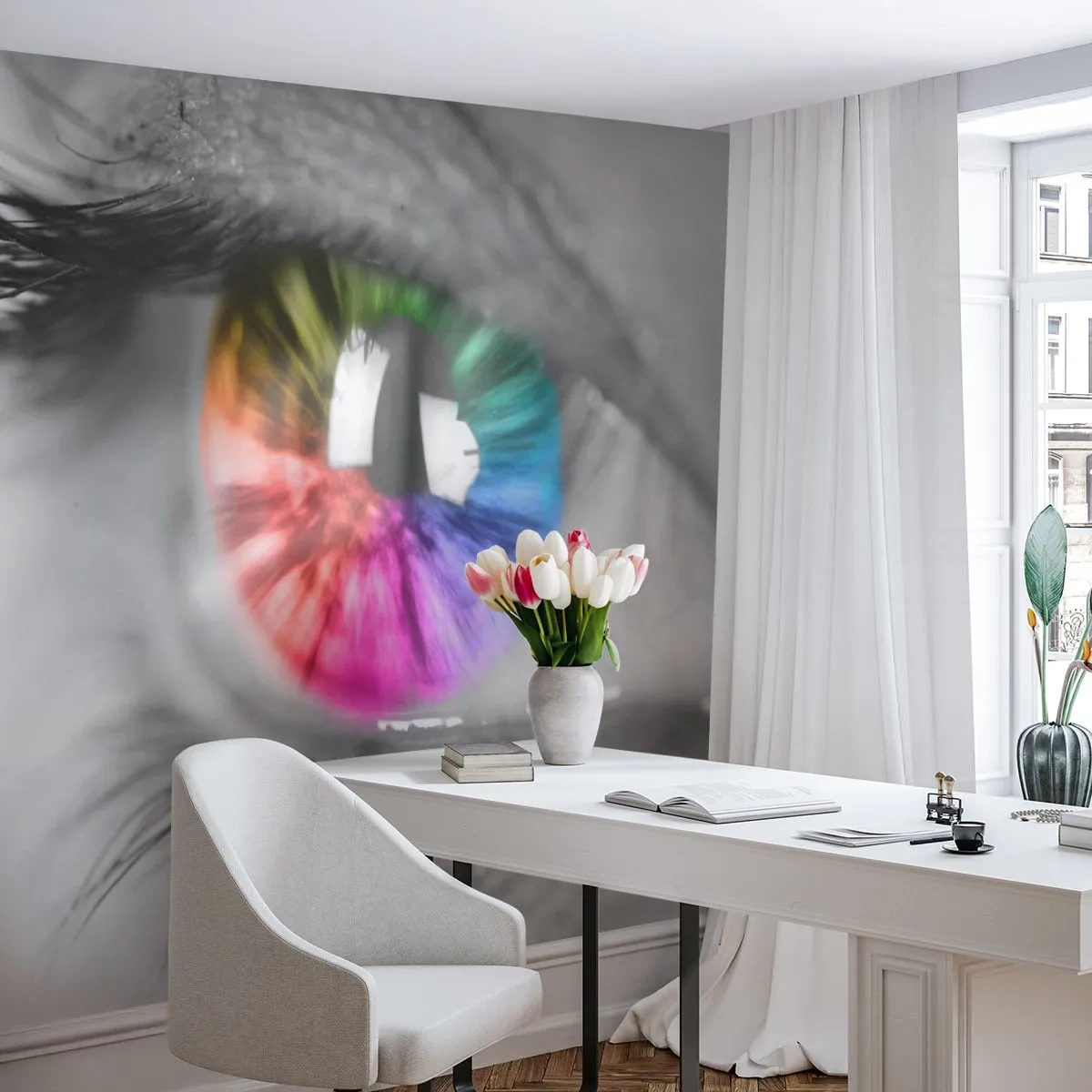 Självhäftande Fototapet Deluxe Sticker - Se färgglatt på världen - Abstraktion, Färgglada öga, 3D - 250x175 cm