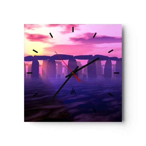 Väggklocka - Klocka på glas - Gryningens hemlighet i dimma - 40x40 cm