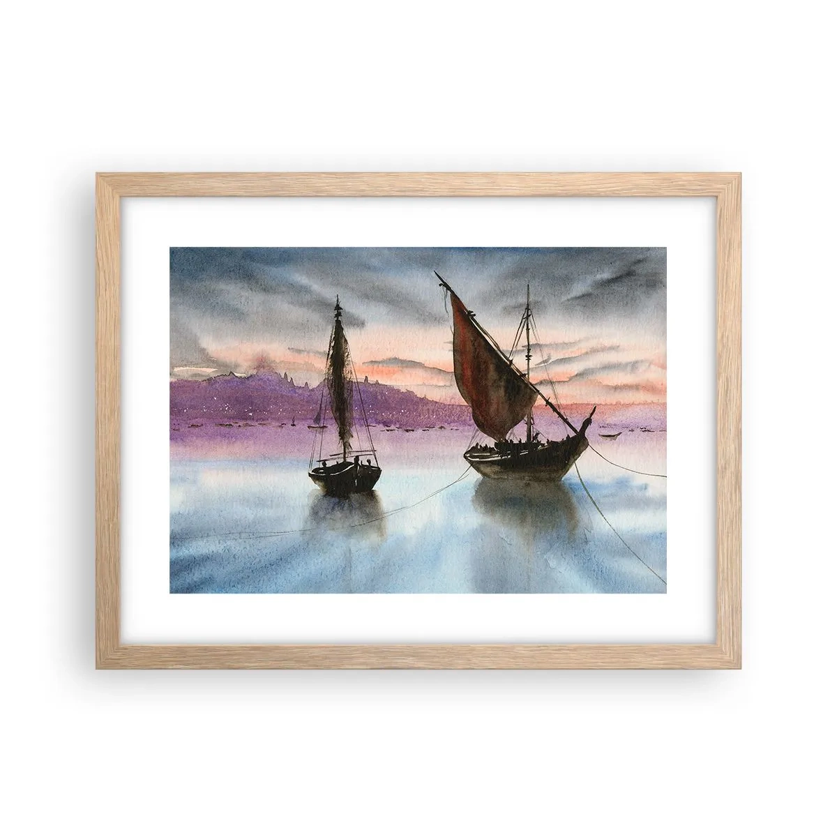 Affisch i ram av ljusek - Kväll i hamnen - 40x30 cm