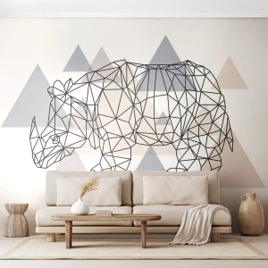 Fototapet Standard Eco - Geometrisk teckning av en noshörning mot en bakgrund av triangulära mönster - 100x70cm - Kraftens struktur - Modern väggdekoration för vardagsrum och sovrum ARTTOR