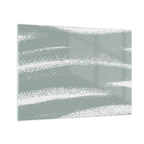 Glastavla - Bild på glas - Vita ränder på en sval grön bakgrund - 70x50cm - Abstraktion i vinterstämning - Modern väggdekoration för vardagsrum och sovrum ARTTOR